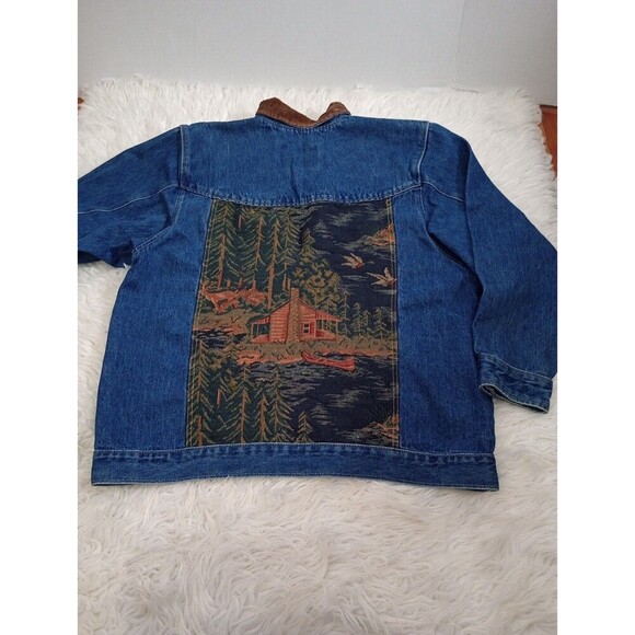 Vgt  Gotcha Covered Lod Cowboy Western Back House Print Jacket Denim Retro Sz L - Picture 2 of 10